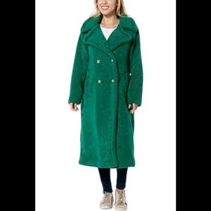 G by Giuliana Women's Black Label Double Breasted Teddy Coat Green - Regular
